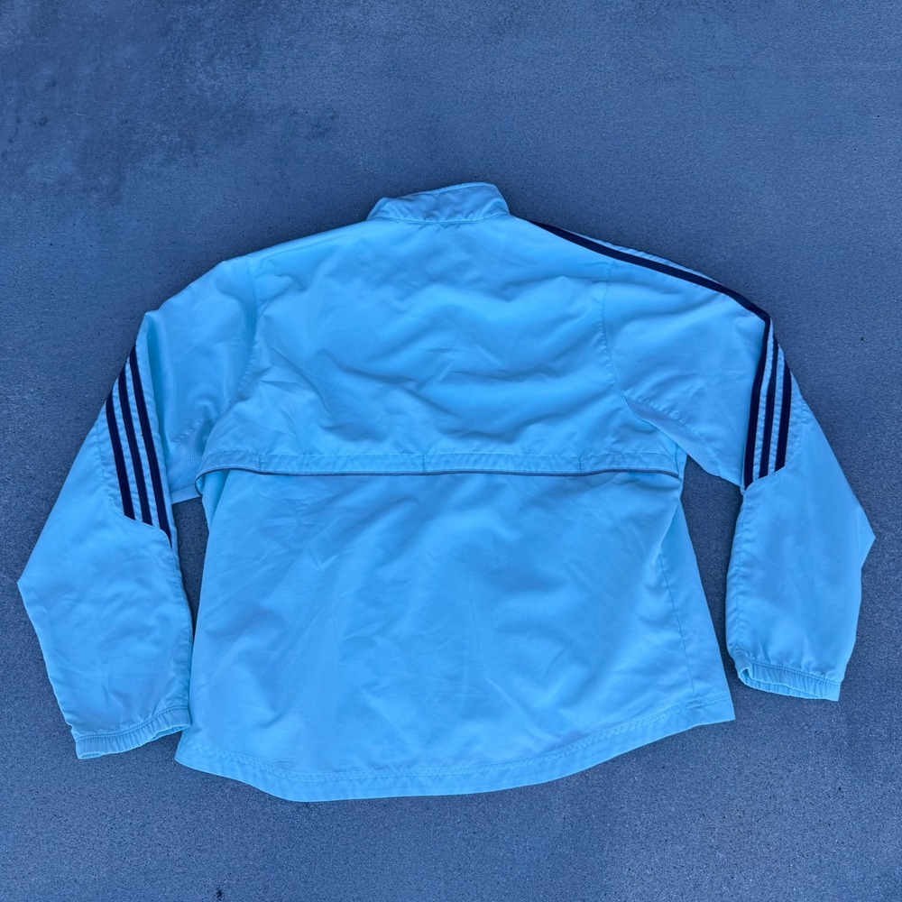 Adidas ClimaProof Windbreaker Jacket Women XL Light Blue Full Zip 3 Stripe - Picture 9 of 9